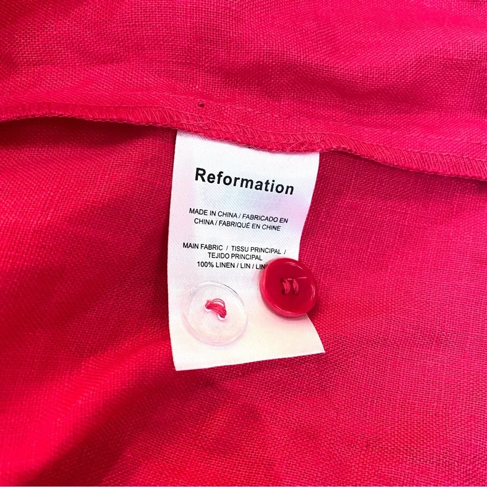 Reformation Orzo Linen MIDI High Waist Skirt in Hot Pink Corvette 2 Button Front - Picture 5 of 5